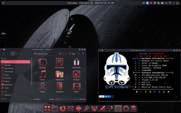 Screen capture of my customized Ultramarine Linux KDE desktop.
