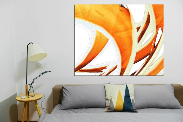 Orange waves on crisp white background by artist Sharon Cummings.