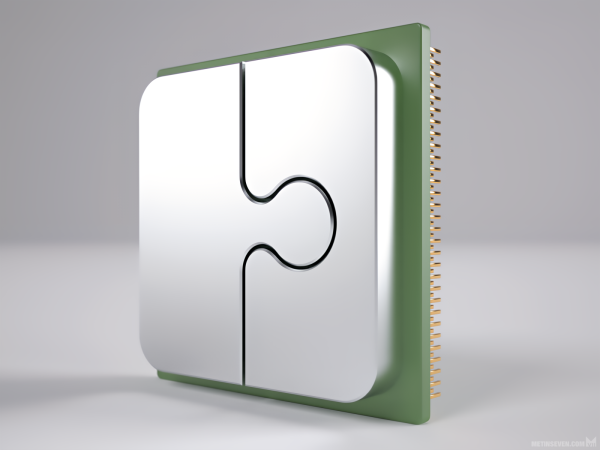 Realistic 3D illustration of a dual-core processor, depicted as a processor existing of two fitting puzzle pieces.