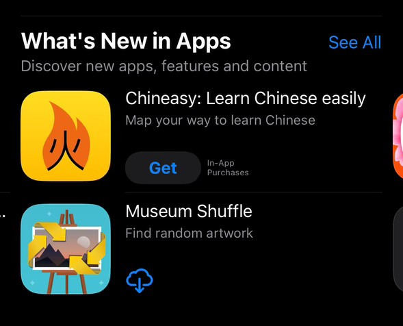 Museum Shuffle in the "What's New in Apps" section of the App Store.