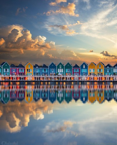 Beautiful row of houses in Amsterdam, Netherlands 