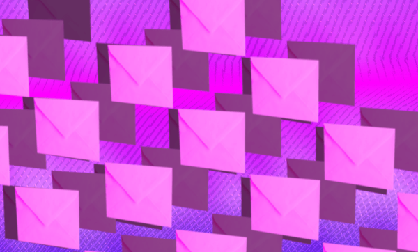 An abstract images of boxes and shadows, in shades of pink and purple