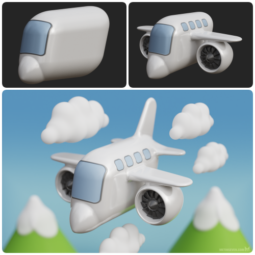 Three work-in-progress stages of a cute cartoon-style plane.