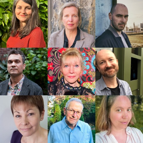 The contributors for Spring 2024. Top left to bottom right: Lauren Caroline Smith, Jenny Erpenbeck, Jakub Żulczyk, Michael Hofmann, Małgorzata Markoff, Grahame Williams, Caroline Lucas, John Markoff and Rose Rahtz.