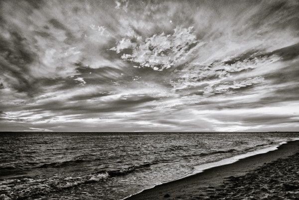 Abstract black and white study of Herring Cove Beach Sunset in Cape Cod