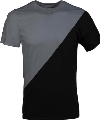 a shirt that is diagonally gray on top and black on the bottom