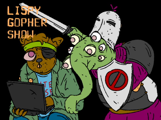 LISPY
GOPHER
SHOW
With the gopher on a laptop (in interlisp shirt) and lispy wearing medieval armor with a sword, a reference to the gopher holy war.
unix_surrealism by @prahou@merveilles.town