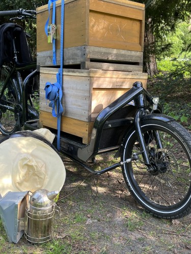 Two nucs on my cargo bike ready to get to my other location