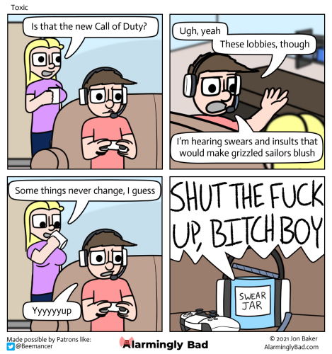 Alarmingly Bad comic where a person is rude in a video game