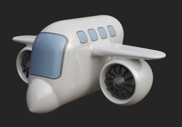 Preview rendering of a cartoon-style 3D airplane under construction.