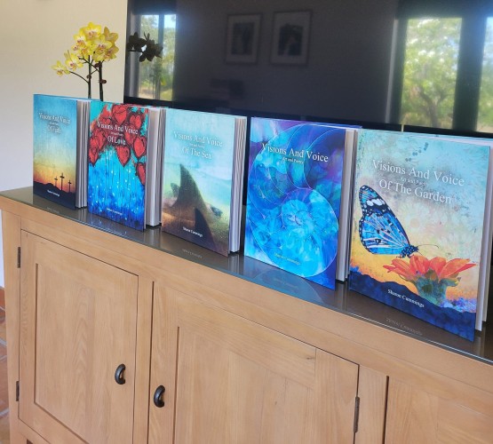 Picture of 5 art and poetry books by artist and poet Sharon Cummings.