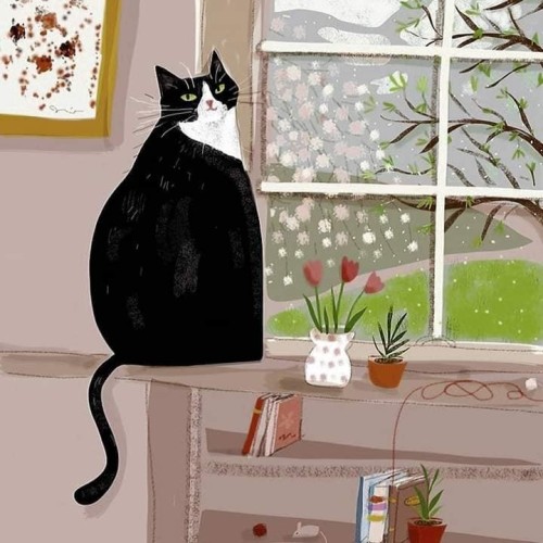 Art of kitty on a windowsill