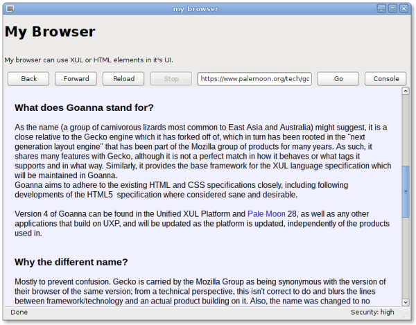 Screenshot of an example application running on XULRunner.