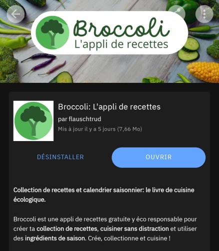 Broccoli, l'appli de recettes sur F-Droid.