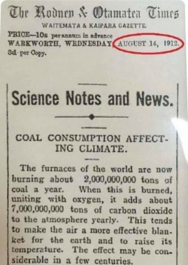 A newspaper article from 1912 (!!!!) warning about the climate catastrophe due to too much carbon dioxide in the atmosphere.