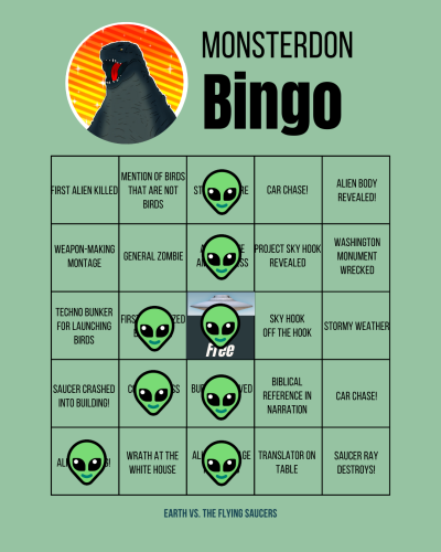 Monsterdon Bingo card, marked