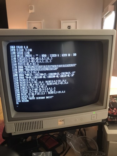 Some BASIC code on a IBM PCjr Color Display.