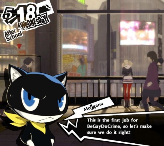 Morgana from Persona 5 says: “This is the first job for BeGayDoCrime, so let's make sure we do it right!”