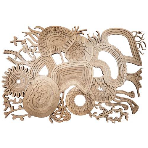 Laser cut wood abstract coral reef artwork