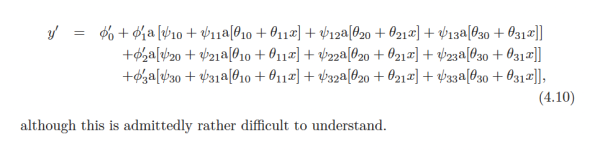 A huge equation involving Greek letters, followed by "although this is admittedly rather difficult to understand".