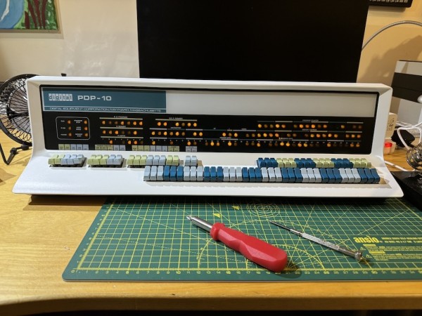 Assembled PiDP-10 computer with lots of lights and switches