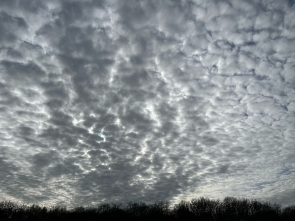 Ciel strié de nuages gris et blancs.