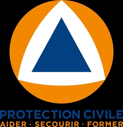 Le logo de la protection civile et la devise "Aider, secourir, former"