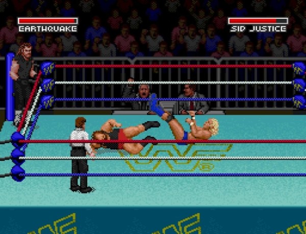WWF Super Wrestlemania SNES. Earthquake does... a move... of some sort... to Sid Justice.