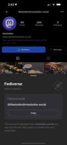 Screenshot of the new Pixelfed fediverse username screen, inspired by Threads and Mastodon!