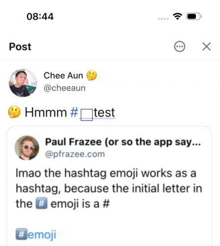 Emoji hashtag is split into normal hashtag and the extra character instead of shown as a single emoji