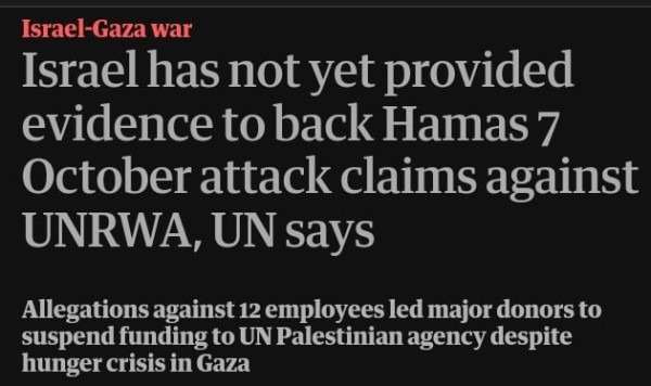 Israel-Gaza war

Israel has not yet provided evidence to back Hamas 7 October attack claims against UNRWA, UN says

Allegations against 12 employees led major donors to suspend funding to UN Palestinian agency despite hunger crisis in Gaza 