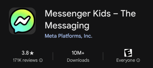 Google Play store listing for "Messenger Kids - The Messaging"