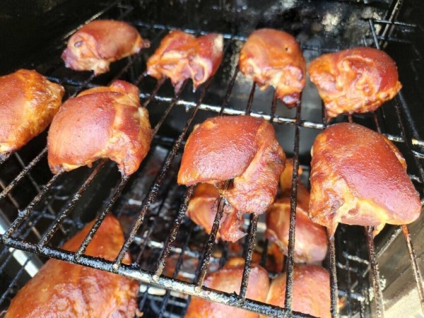 Pecan Smoked Chicken Thighs, Drums and a Breast