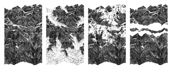 computer generated pen-like drawings of topographical features - hills and valleys