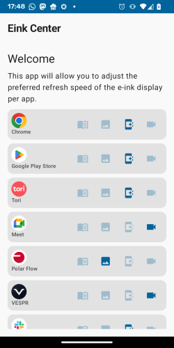 A screenshot of Eink Center showing a list of apps