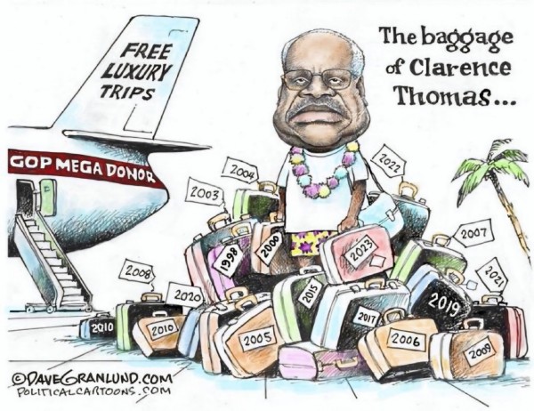 Clarence takes many thousands in gifts or bribes from republicans with cases before the court