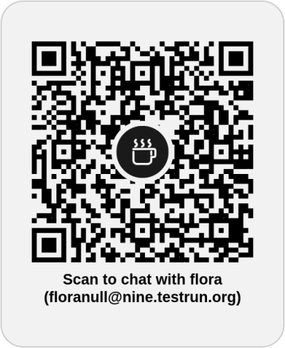 A QR code with following content:

OPENPGP4FPR:BF3E0A97803328F57B2F6F02605D144BD3D07C03#a=floranull%40nine.testrun.org&n=flora&i=aOhkNxLpIpj&s=uUB1frn_Nzg
