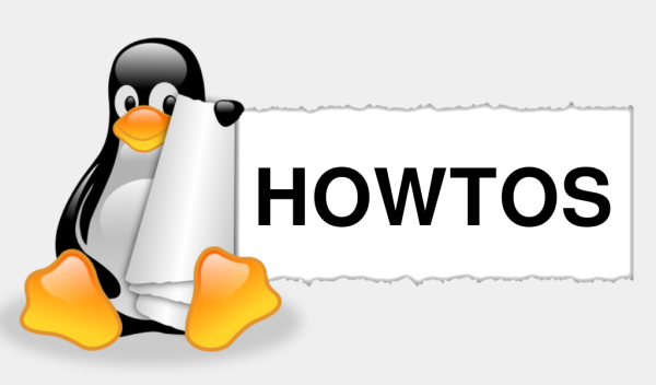 Linux penguin with a sign "howtos"