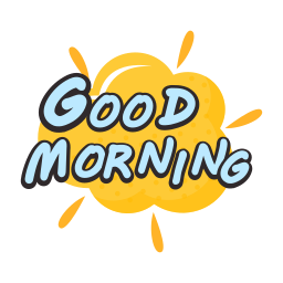 The image is a cheerful graphic that says "Good Morning." The words are written in a playful, handwritten font. Behind the text is a stylized image of the sun, with rays extending outward. The overall color scheme is bright, with yellow being the dominant color, suggesting warmth and sunshine.