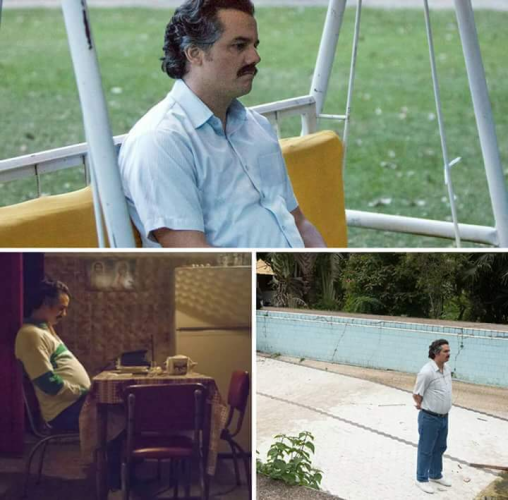 A popular meme showing three images of Wagner Moura as Pablo Escobar in the TV show Narcos. In all the images he looks to be waiting. He does not look happy. The meme is blank.